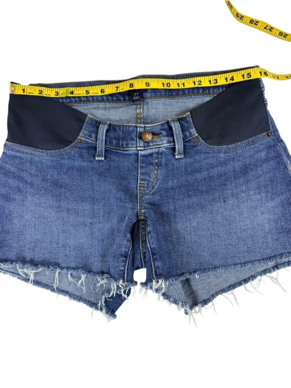 Blue Denim Maternity Jean Shorts with Black Waist Panels